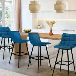 Lot de 4 tabourets en velours bleu canard matelassé*IDMarket Online