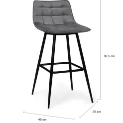 Lot de 4 tabourets gris clair en velours matelassé*IDMarket Outlet