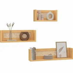 Lot de 3 étagères murales bois et cannage 60/45/30 cm*IDMarket Online