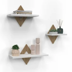 Lot de 3 étagères murales couleur hêtre et blanc*IDMarket