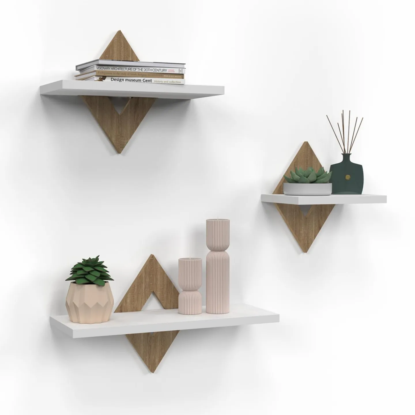 Lot de 3 étagères murales couleur hêtre et blanc*IDMarket