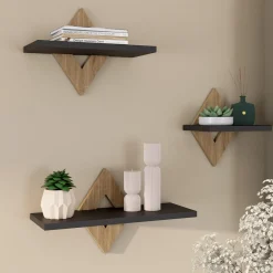 Lot de 3 étagères murales couleur hêtre et noir*IDMarket Clearance
