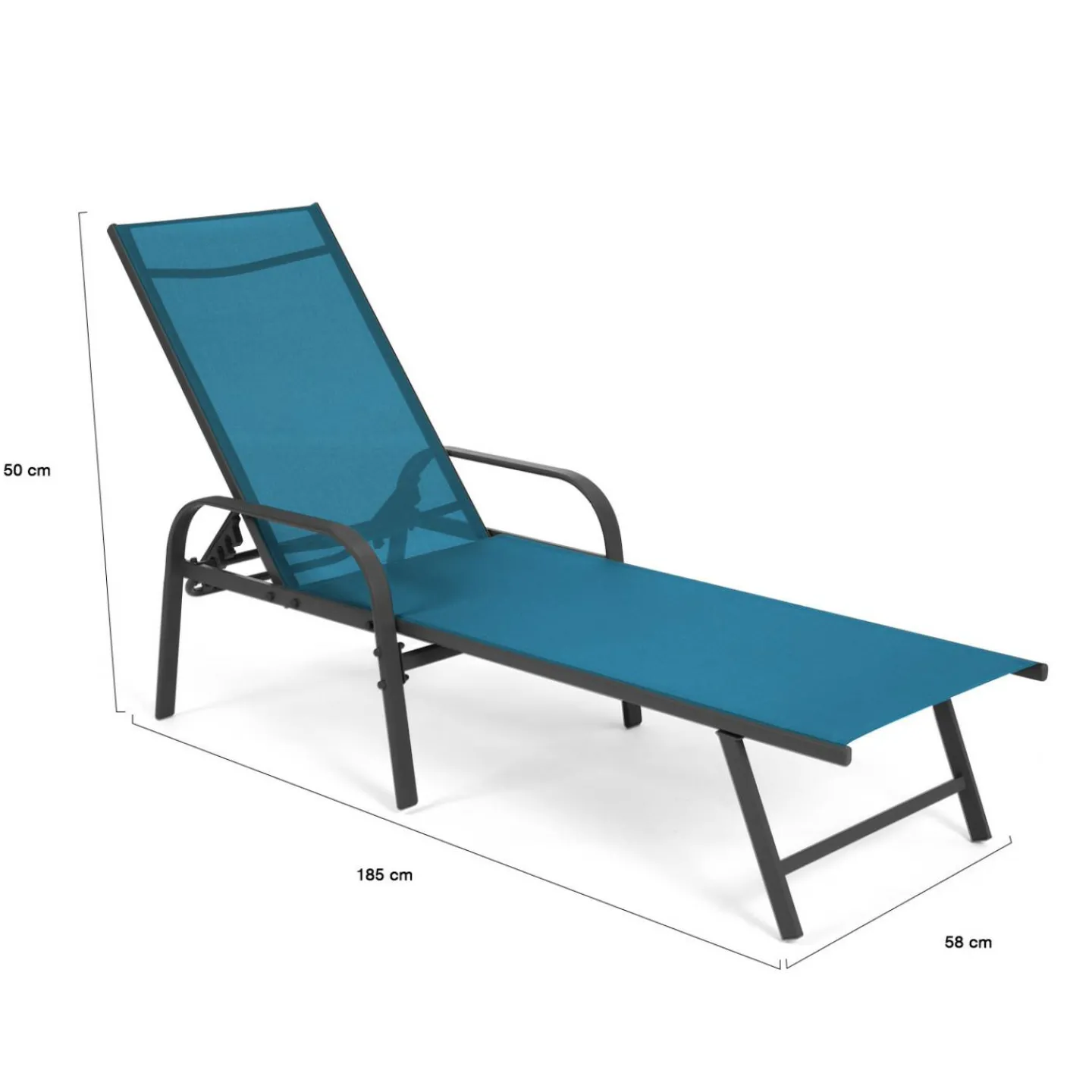 Lot de 2 transats de jardin inclinables toile bleu canard et acier gris anthracite*IDMarket