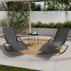 Lot de 2 transats de jardin à bascule gris en acier et avec une toile grise*IDMarket Online