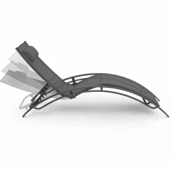 Lot de 2 transats de jardin inclinables en acier avec coussin et toile gris anthracite*IDMarket New