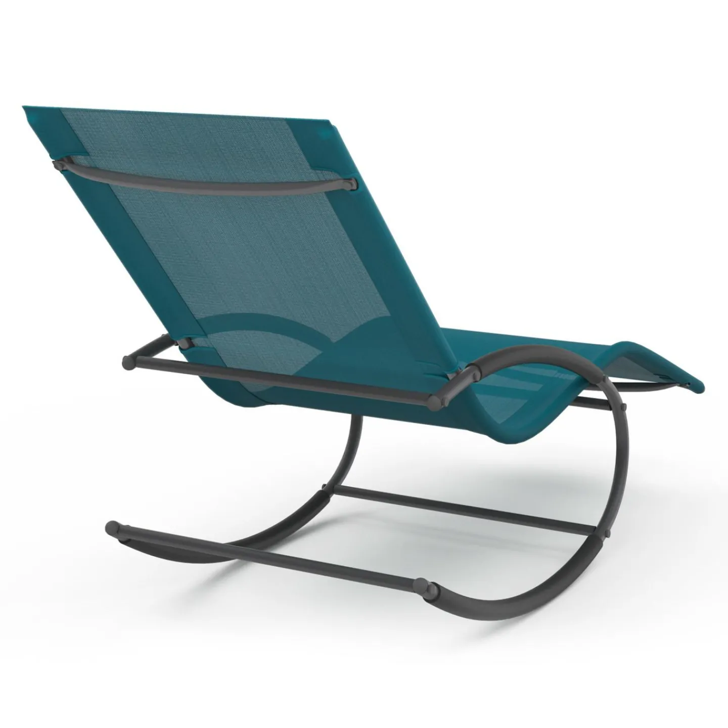 Lot de 2 transats de jardin à bascule gris anthracite et toile bleu canard*IDMarket