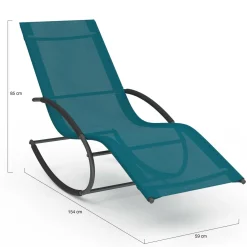 Lot de 2 transats de jardin à bascule gris anthracite et toile bleu canard*IDMarket