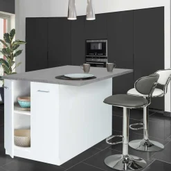 Îlot de cuisine blanc et plateau façon béton*IDMarket Online