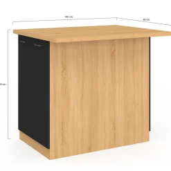 Îlot de cuisine imitation hêtre avec 4 portes noires 100 cm*IDMarket Outlet
