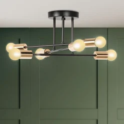 Lustre industriel 3 branches métal noir et doré*IDMarket New