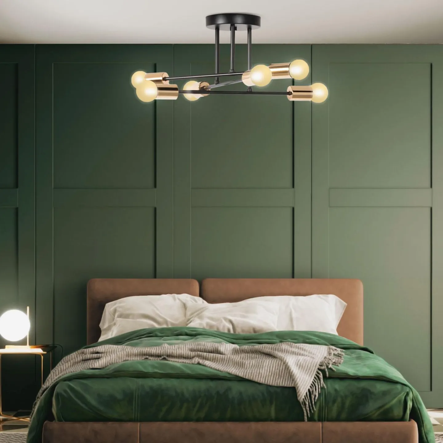 Lustre industriel 3 branches métal noir et doré*IDMarket New