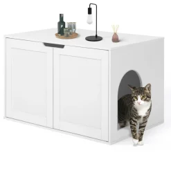 Maison de toilette pour chat - cache-litière avec doubles portes blanc*IDMarket Discount