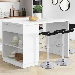 Mange-debout 4 personnes ilot central blanc et plateau marbre 130 cm*IDMarket Online