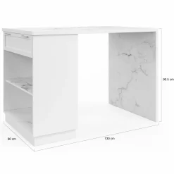 Mange-debout 4 personnes ilot central blanc et plateau marbre 130 cm*IDMarket Online