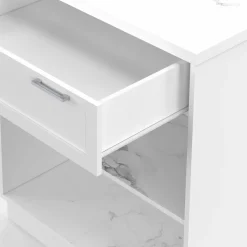 Mange-debout 4 personnes ilot central blanc et plateau marbre 130 cm*IDMarket Online