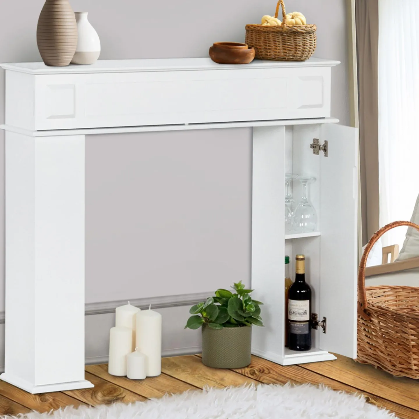 Manteau de cheminée console décorative avec rangement*IDMarket Clearance