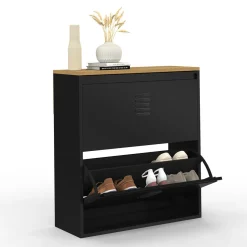 Meuble à chaussures 12 paires 2 portes métal noir design industriel*IDMarket Best