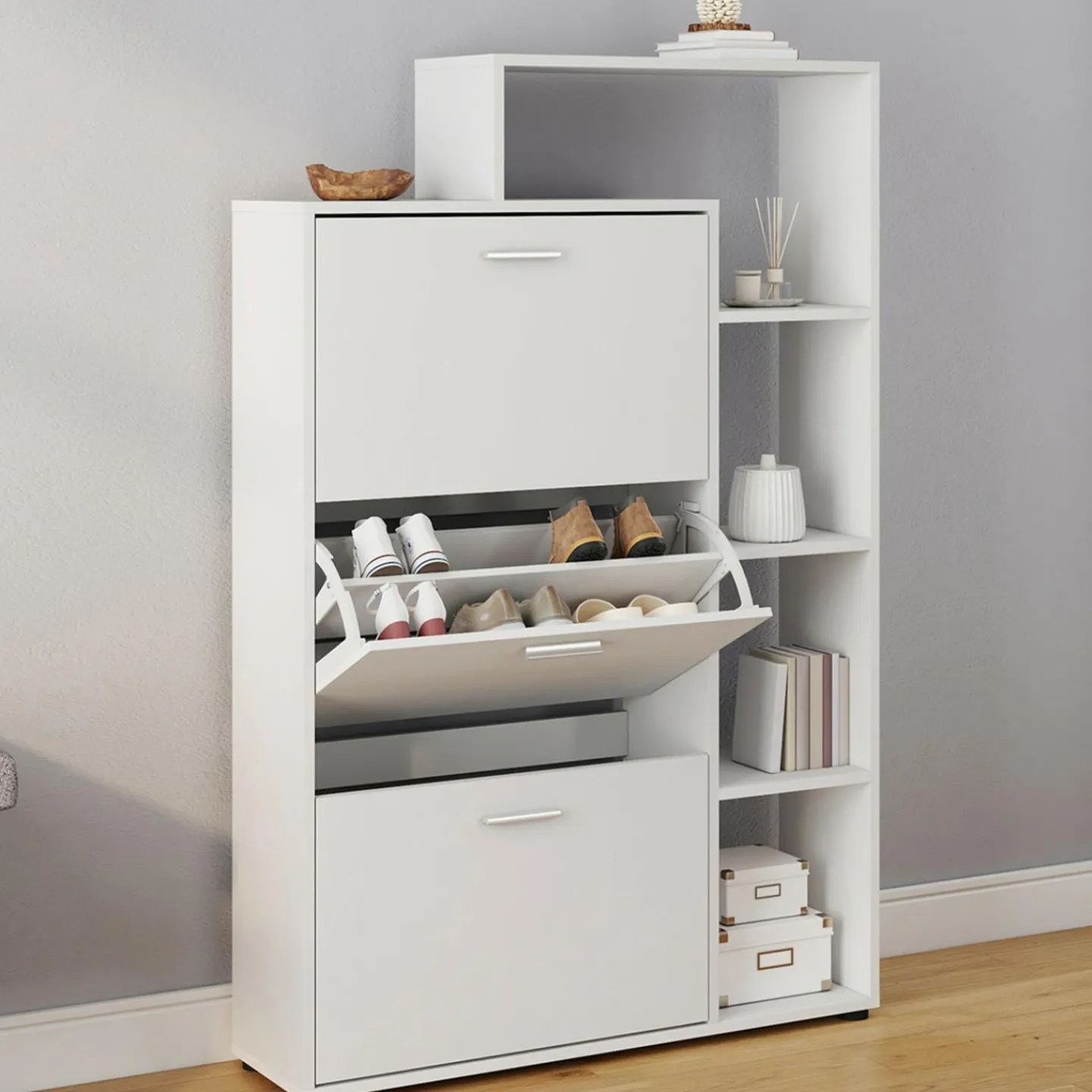 Meuble à chaussures 3 portes avec étagère blanc*IDMarket New