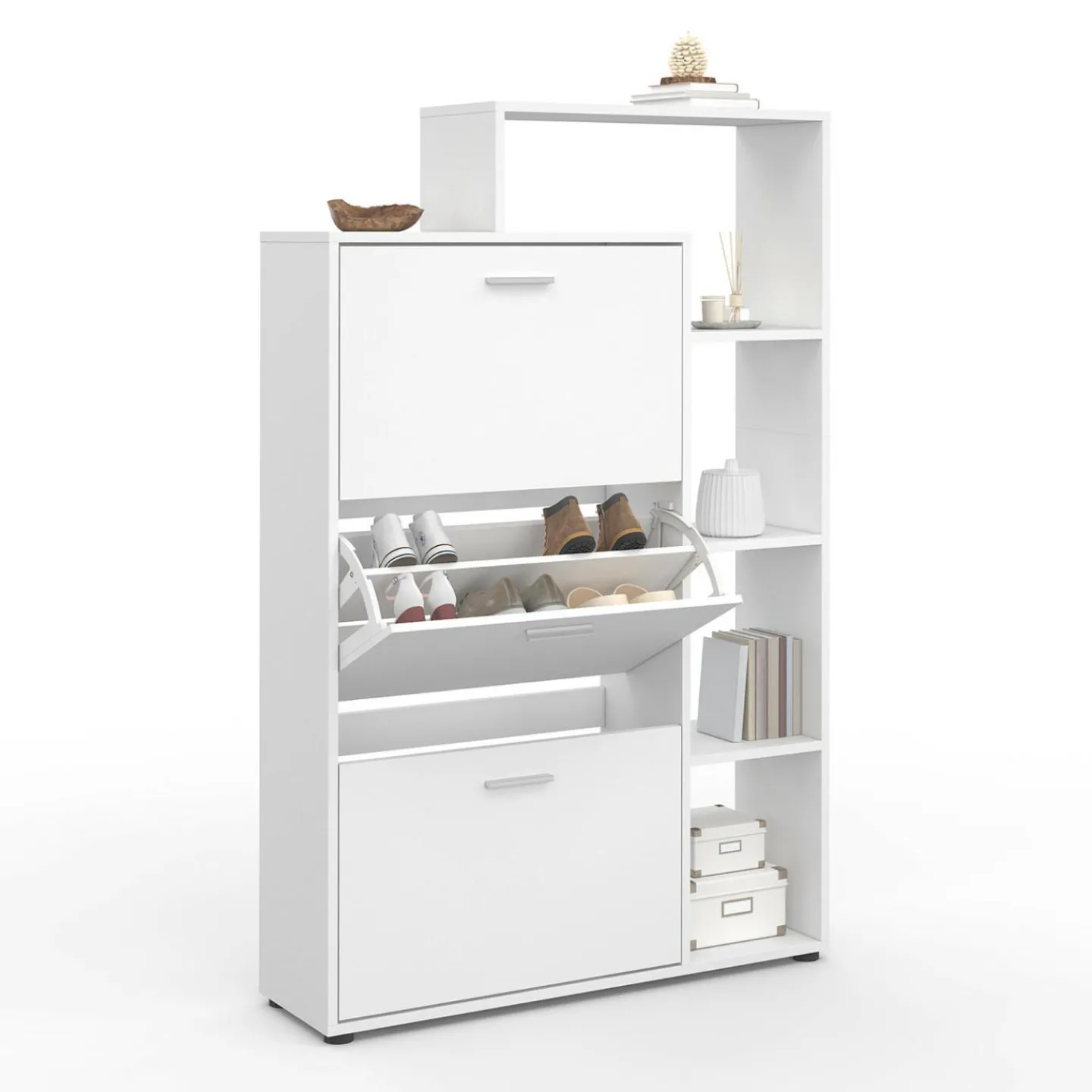 Meuble à chaussures 3 portes avec étagère blanc*IDMarket New