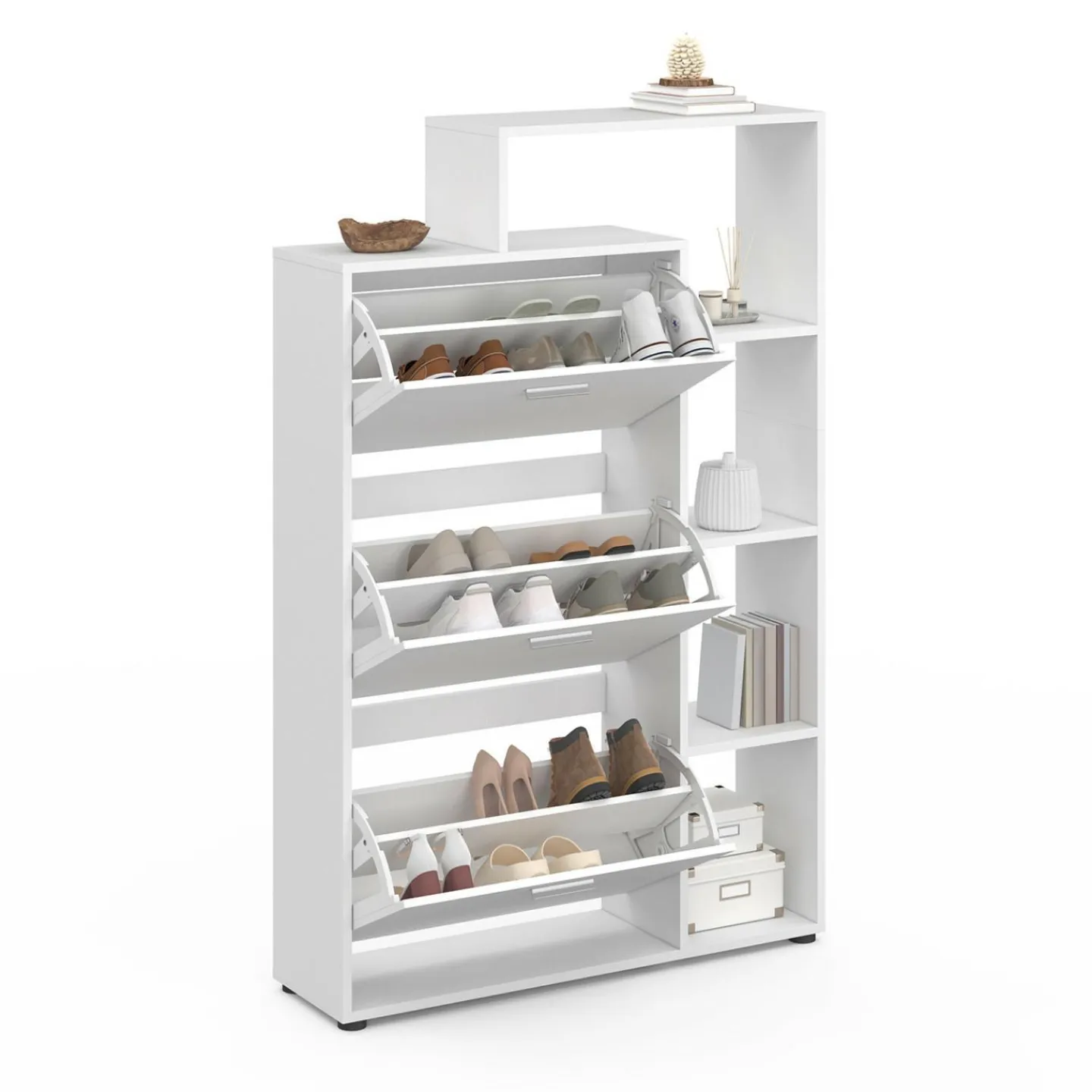 Meuble à chaussures 3 portes avec étagère blanc*IDMarket New