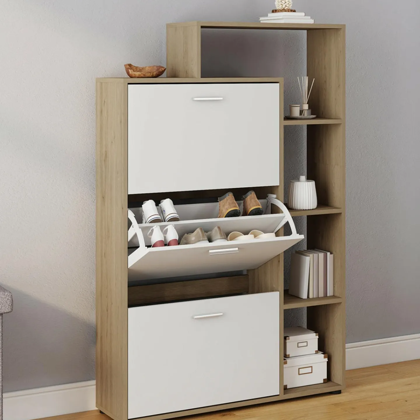 Meuble à chaussures 3 portes avec étagère*IDMarket Discount