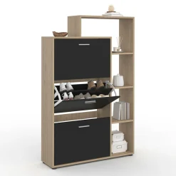 Meuble à chaussures 3 portes noires avec étagères*IDMarket