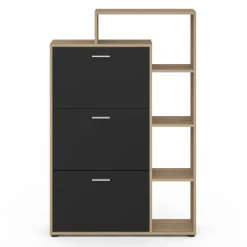 Meuble à chaussures 3 portes noires avec étagères*IDMarket