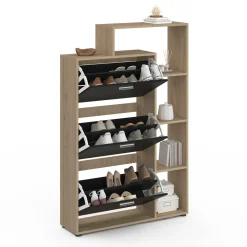 Meuble à chaussures 3 portes noires avec étagères*IDMarket