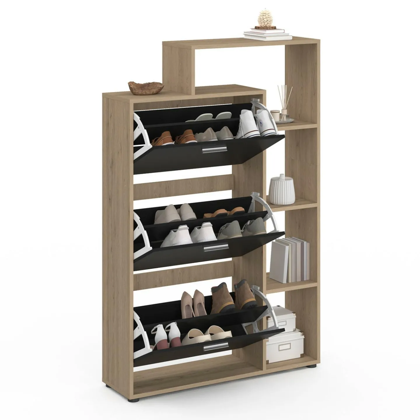 Meuble à chaussures 3 portes noires avec étagères*IDMarket