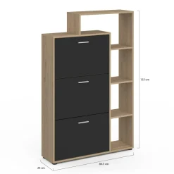 Meuble à chaussures 3 portes noires avec étagères*IDMarket