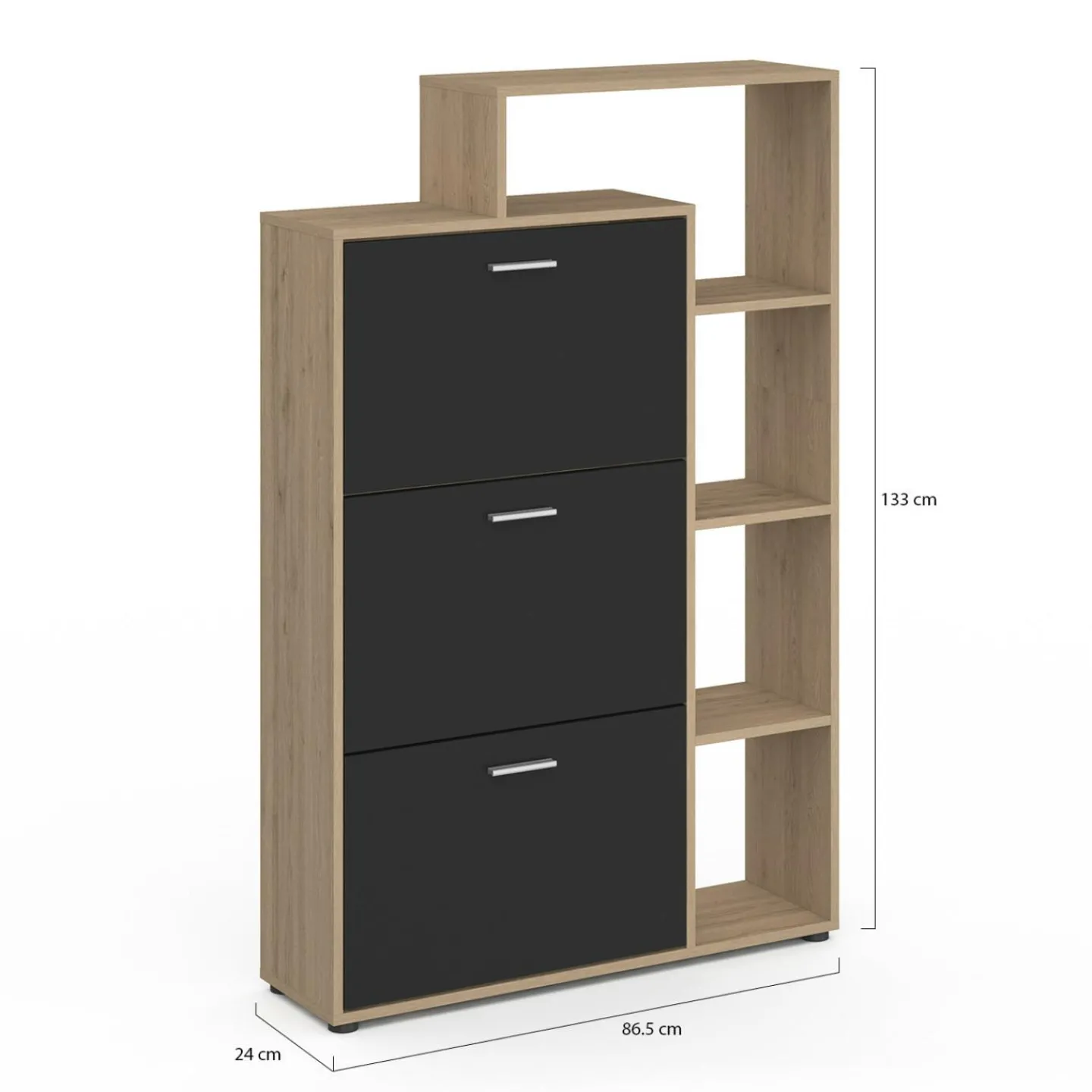 Meuble à chaussures 3 portes noires avec étagères*IDMarket