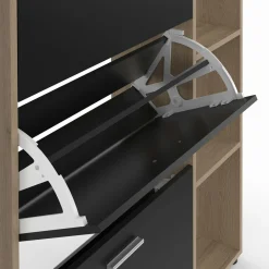 Meuble à chaussures 3 portes noires avec étagères*IDMarket