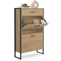 Meuble à chaussures avec 2 portes et 1 tiroir style industriel*IDMarket Discount