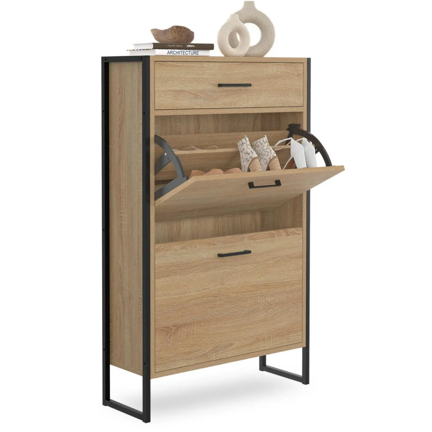 Meuble à chaussures avec 2 portes et 1 tiroir style industriel*IDMarket Discount