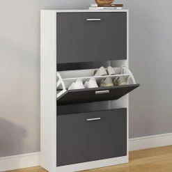 Meuble à chaussures blanc 3 portes grises*IDMarket Discount