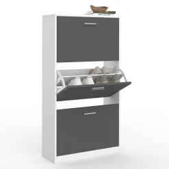 Meuble à chaussures blanc 3 portes grises*IDMarket Discount