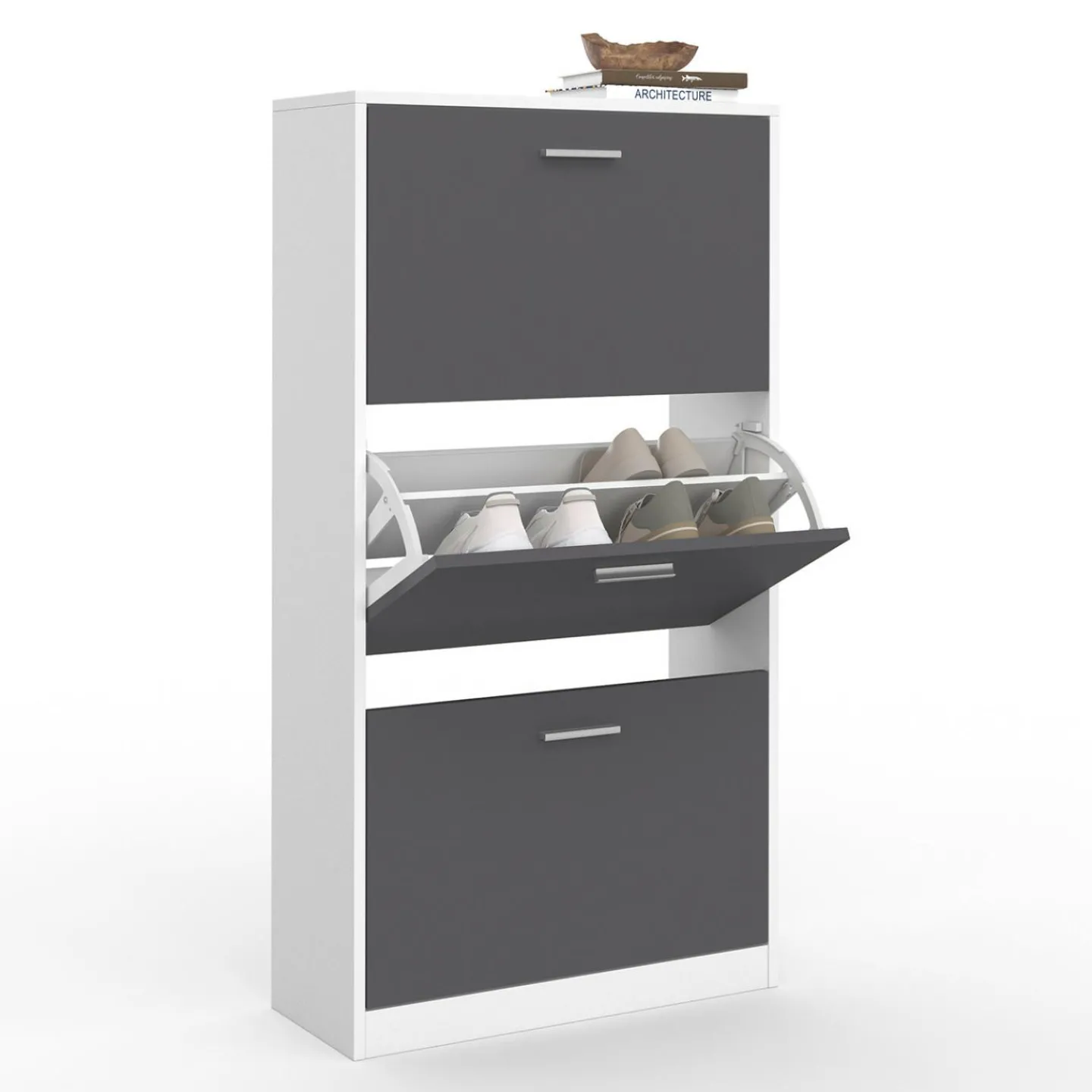 Meuble à chaussures blanc 3 portes grises*IDMarket Discount