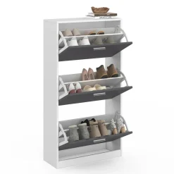 Meuble à chaussures blanc 3 portes grises*IDMarket Discount