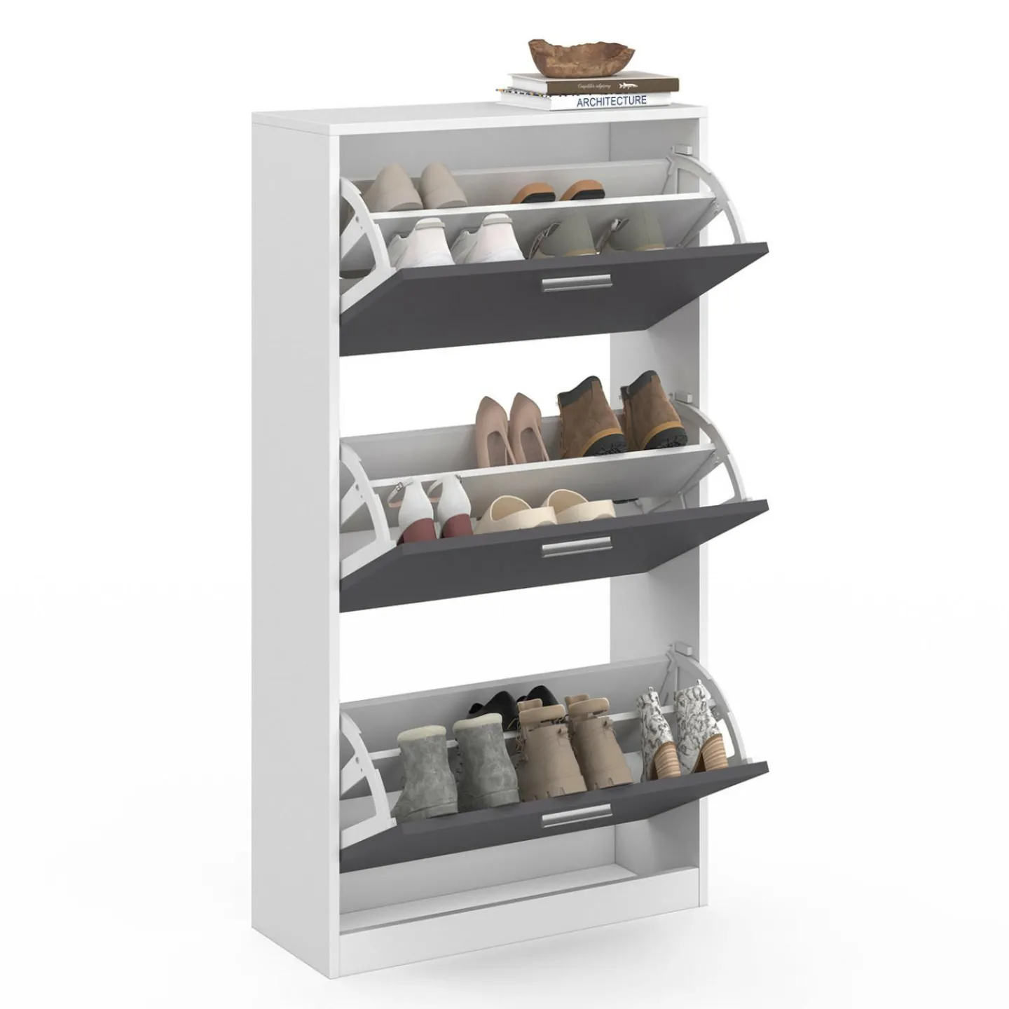 Meuble à chaussures blanc 3 portes grises*IDMarket Discount