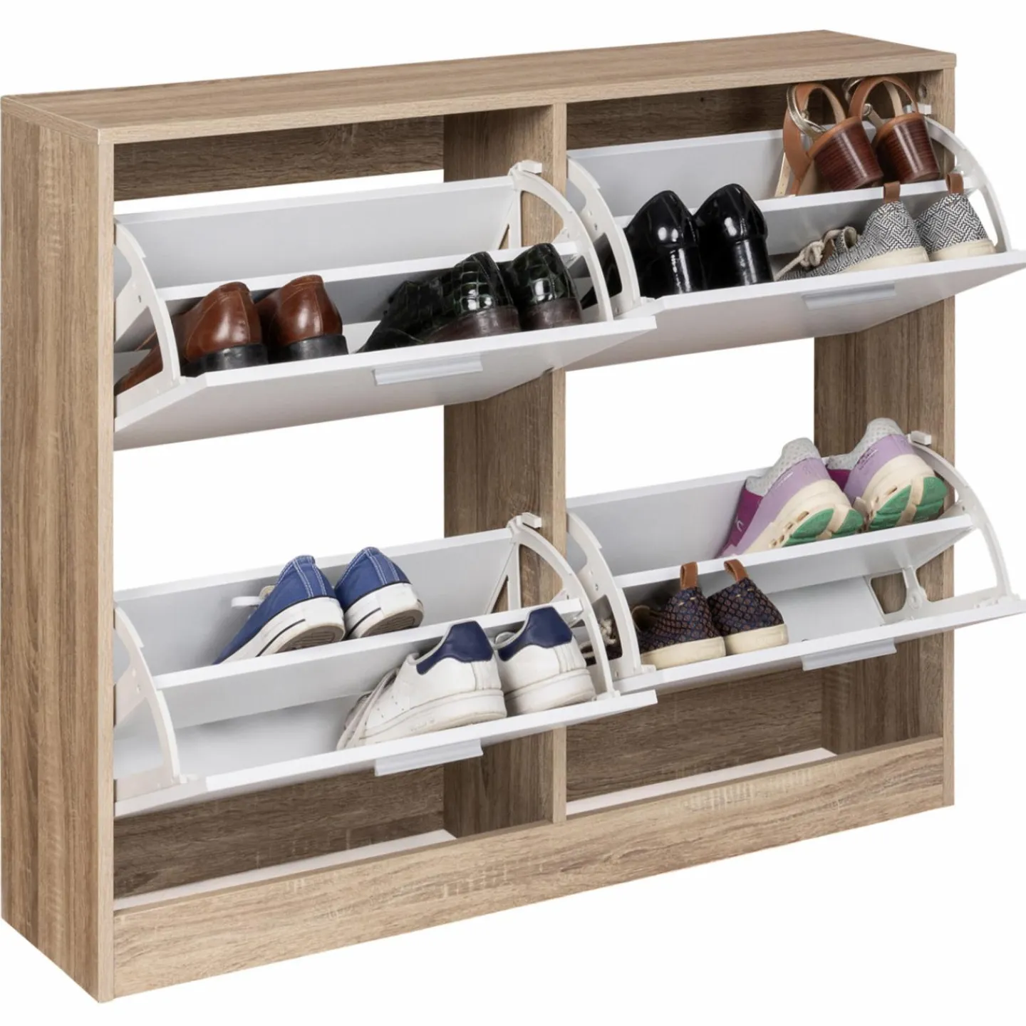 Meuble à chaussures bois imitation hêtre 4 portes blanches*IDMarket Outlet