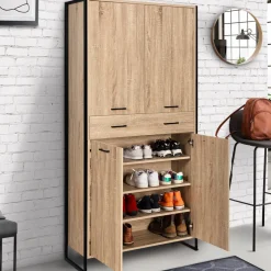 Meuble à chaussures design industriel 4 portes 1 tiroir*IDMarket Hot