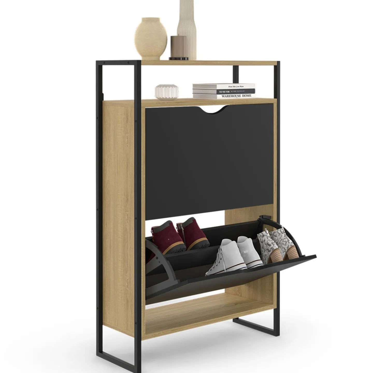 Meuble à chaussures industriel avec 2 portes et étagère*IDMarket Best