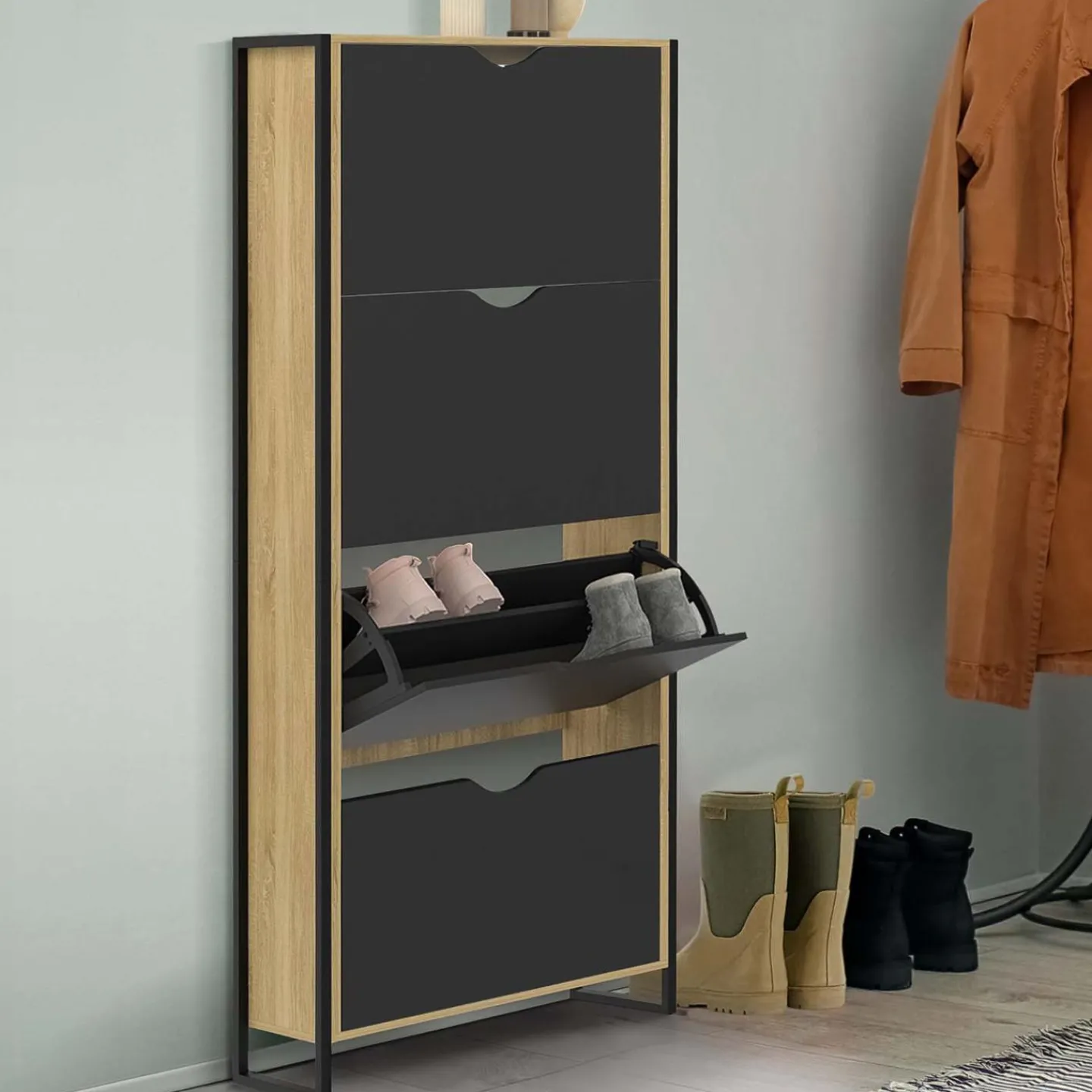 Meuble à chaussures industriel avec 4 portes*IDMarket Clearance