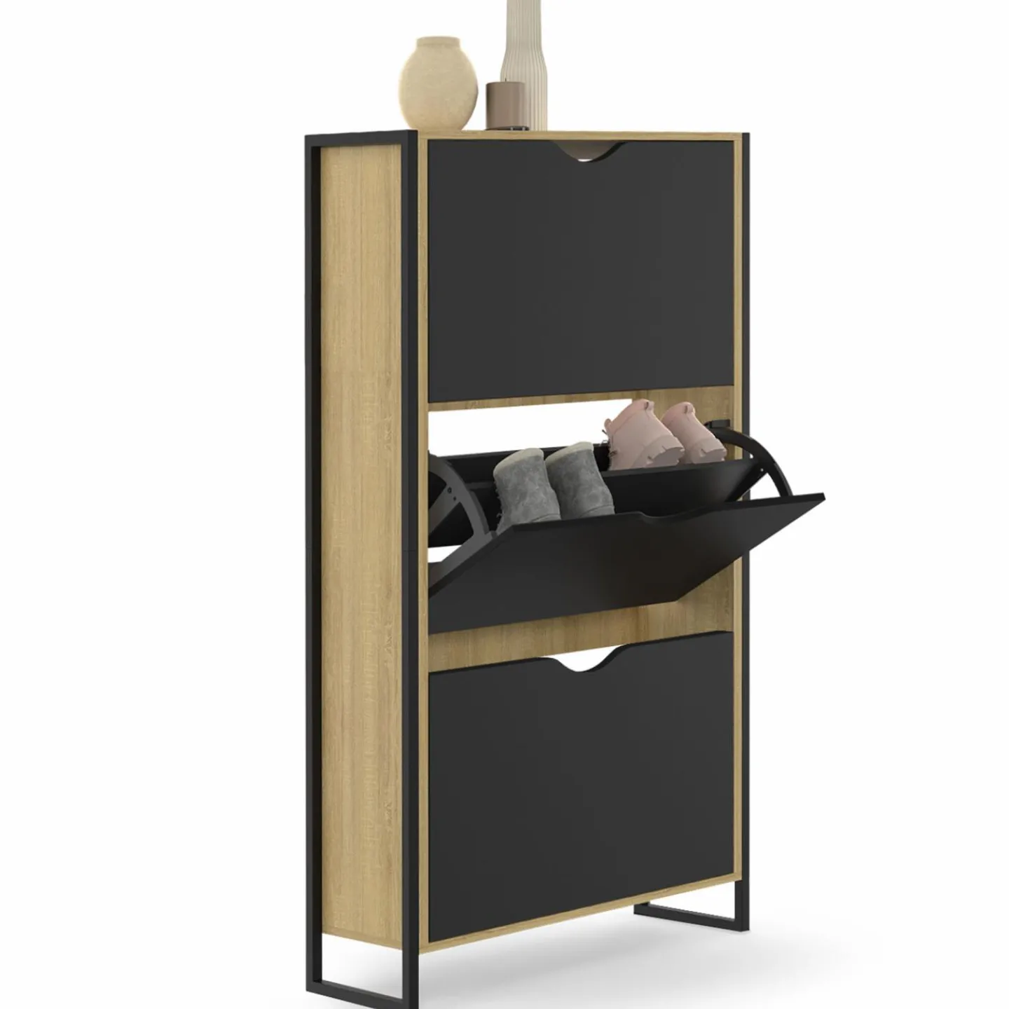 Meuble à chaussures industriel avec 3 portes*IDMarket Discount