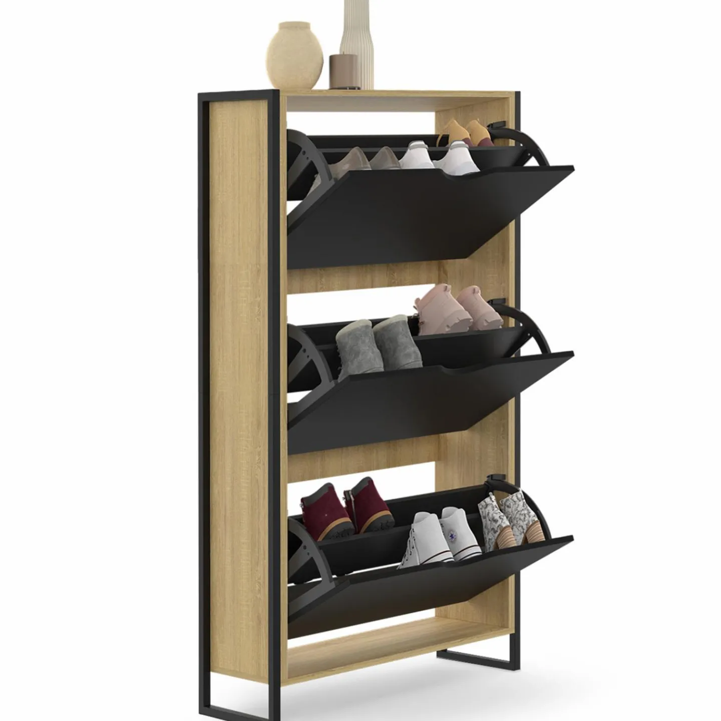 Meuble à chaussures industriel avec 3 portes*IDMarket Discount