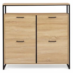 Meuble à chaussures style industriel 4 portes et étagère*IDMarket