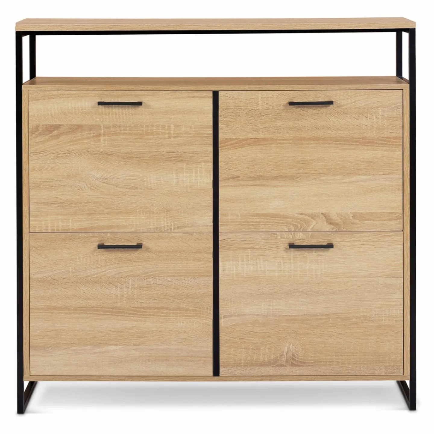 Meuble à chaussures style industriel 4 portes et étagère*IDMarket