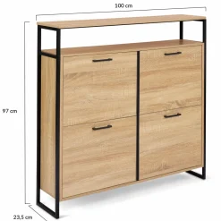 Meuble à chaussures style industriel 4 portes et étagère*IDMarket