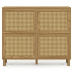 Meuble à chaussures vintage effet naturel cannage 20 paires 4 portes*IDMarket New