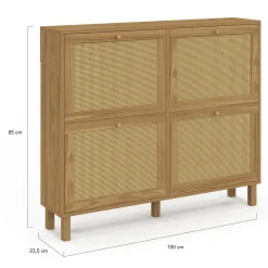 Meuble à chaussures vintage effet naturel cannage 20 paires 4 portes*IDMarket New